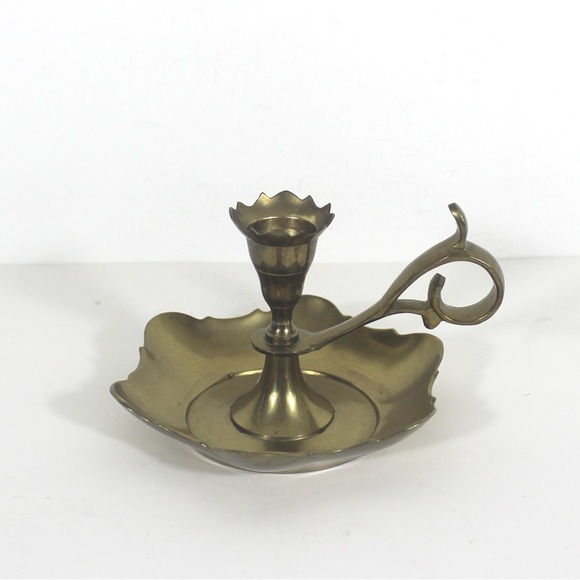 Brass Chamberstick, Single Vintage Candle Holder, Chamber Stick, Solid Brass - Picture 2 of 8